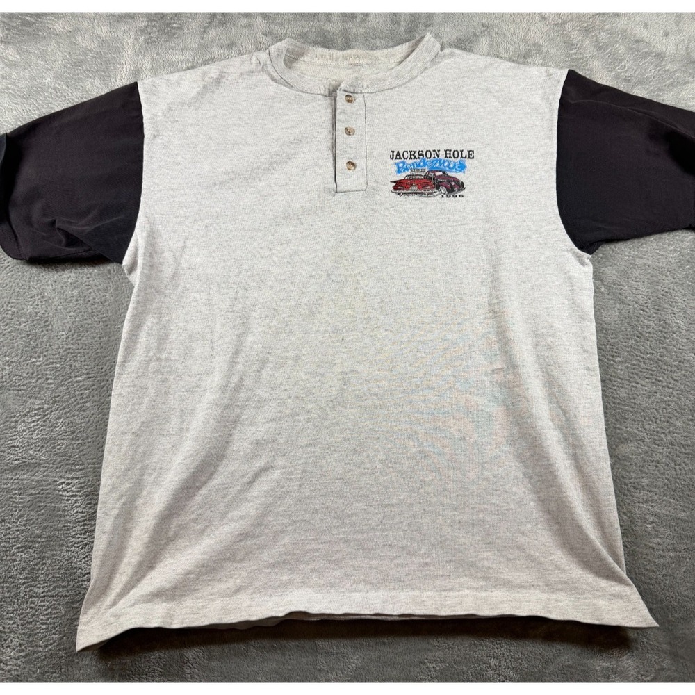 Vtg 1996 Jackson Hole Rendezvous Henley Shirt Mens Large Classic Cars - Picture 2 of 6